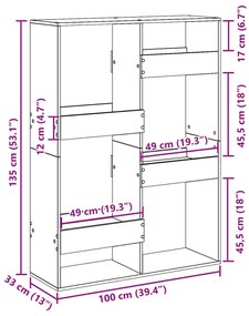 barna tölgy színű szerelt fa könyvespolc 100 x 33 x 135 cm