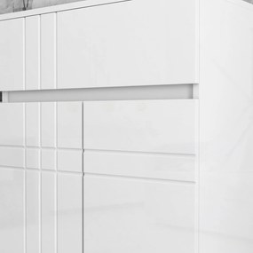 Kleankin Szabadonálló Fürdőszoba Tároló Szekrény 2 Ajtóval és 1 Fiókkal, Állítható Polccal, Fényes Fehér, 60Sz x 30Mé x 80Ma cm | Aosom