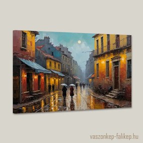 Utcakép – séta az esőben prémium vászonkép – városi harmónia 60x40 cm