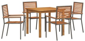 5 darabos kerti étkező garnitúra Szürke poli rattan akácból