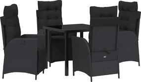 vidaXL Kert étkező szett párnával 5 pcs Fekete polirattan