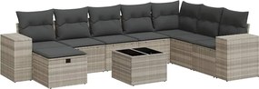 vidaXL 9 részes világosszürke polyrattan kerti ülőgarnitúra párnával