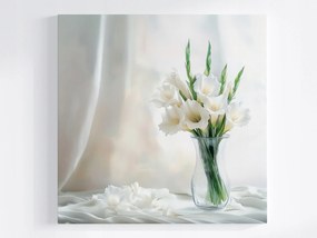 Poszter Virágok Fehér Gladiol Kard Váza Természet 40x40