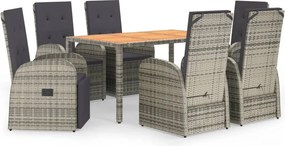 vidaXL 7 részes szürke polyrattan kerti étkezőgarnitúra párnával