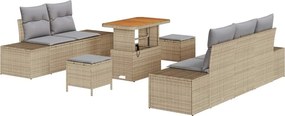 vidaXL Kerti Kanapé Szett párnával tárolóval 8 pcs Bézs Poli rattan