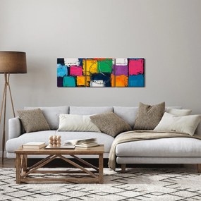 Kép - Színes négyzetek festménye (órával) (90x30 cm)