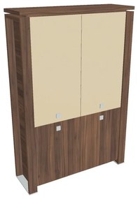 Verno+ magas szekrény 140 x 46 x 210 cm, kombinált ajtó, dió / vanília