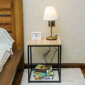 Intenso Home loft stílusú 40 x 40cm szögletes dohányzóasztal / éjjeli szekrény fém lábbal sonoma tölgy | Masszív fém váz