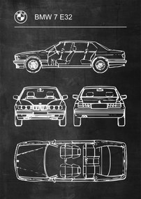 Poszter Bmw 7 E32 Retro Poster Blueprint