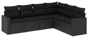6 részes fekete polyrattan kerti ülőgarnitúra párnákkal
