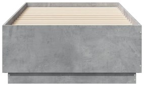 betonszürke szerelt fa ágykeret LED-del 90 x 190 cm