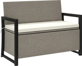 Outsunny 2 személyes rattan tárolópad 151,5L rekesszel, kültéri tárolópad háttámlával és karfákkal, kertipad mosható párnával, krém színben | Aosom