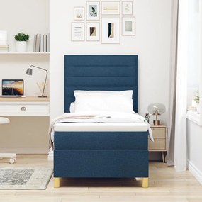 Box Spring Ágy Matraccal Kék 90x200 cm Szövet