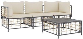4 részes antracitszürke polyrattan kerti ülőgarnitúra párnákkal