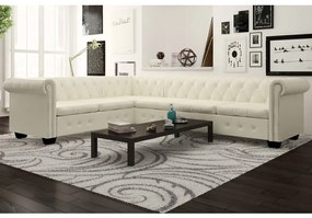 vidaXL 6 személyes fehér műbőr Chesterfield sarok kanapé