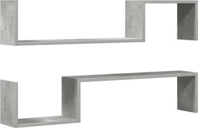 vidaXL 2 db betonszürke szerelt fa fali polc 100 x 15 x 20 cm
