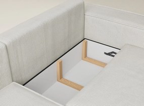 Krémszínű kordbársony kinyitható-tárolóhelyes sarokkanapé (bal oldali-L alakú) Tonga – Maison de Rêve