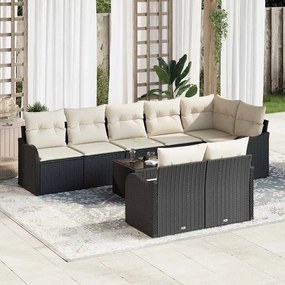 Kerti Kanapé Szett párnával 9 pcs Fekete és fehér Poli rattan
