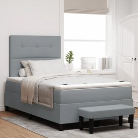 Boxspring ágy matraccal és paddal, világosszürke, 120 x 190 cm, szövet