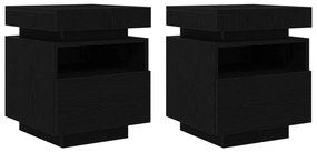 Éjjeli Asztal LED Fényekkel 2 db Fekete Tölgy 40x39x48,5 cm