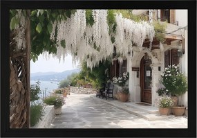 Poszter Keret Fa Tájkép Görögország Lefkada Tenger Hotel Virágok 60x40