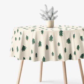 Goldea karácsonyi kör alakú terítő - extra erős 100% - os pamut - karácsonyfák bézs alapon Ø 150 cm