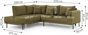 Zöld zsenília sarokkanapé (bal oldali-L alakú) Mauris – Ropez