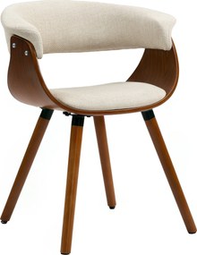 HOMCOM Étkezőszék Háttámlával, Vászon Hatású, Kárpitozott Karfás Szék Fa Lábbal Étkezőasztalhoz, Bézs | Aosom