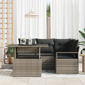5 darabos szürke kerti kanapészett párnákkal Poli rattan, 2 személyes szürke kerti kanapé párnákkal Poli rattan