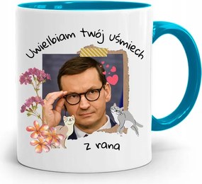 Kék Politikus Bögre Mateusz Morawiecki Miniszterelnök fényképes nyomtatással