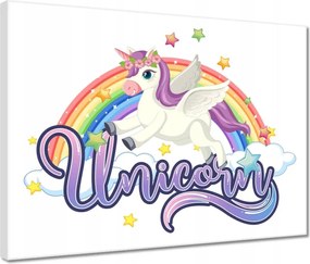 Vászonkép 40x30 Mosolygó unikornis és szivárvány