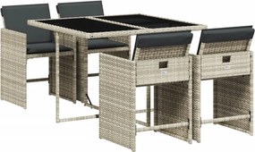 vidaXL 5részes világosszürke polyrattan kerti étkezőgarnitúra párnával