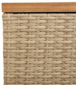 bézs polyrattan és akácfa kerti tárolóláda 110 x 50 x 54 cm