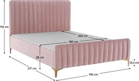 Ágy, rózsaszín/gold arany króm, 180x200, KAISA