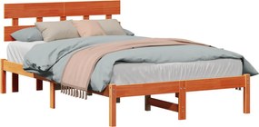 vidaXL Ágykeret fejtámlával Barna 135 x 190 cm Tömör fenyőfa