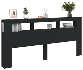 fekete szerelt fa LED-es fejtámla 220x18,5x103,5 cm
