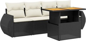 vidaXL 5 részes fekete polyrattan kerti kanapészett párnákkal