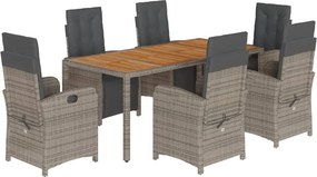vidaXL 7 részes szürke polyrattan kerti étkezőgarnitúra párnával