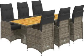 vidaXL 7 részes szürke polyrattan kerti bisztrógarnitúra párnákkal