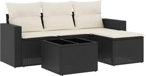 vidaXL 5 részes fekete polyrattan kerti kanapészett párnákkal