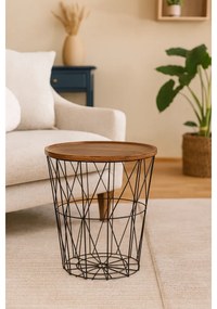 Drótkosárka tárolóasztal MDF lappal 37 x 39 cm,fekete