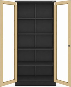 Fém szekrény vitrinnel antracit / dió: Eco Design AMELIA, 900 x 1850 x 400 mm