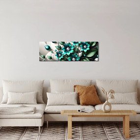 Kép - 3D türkiz virágok (órával) (90x30 cm)