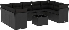 vidaXL 10 részes fekete polyrattan kerti ülőgarnitúra párnákkal