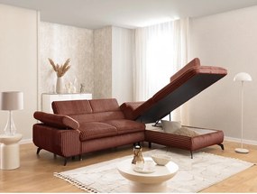 Terrakotta színű kordbársony sarokkanapé (jobb oldali-L alakú) Marbeya – Ropez