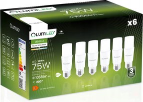 6x Led izzó Stick Tuba E27 10W 75W 1055lm 4000K Semleges Tubuláris