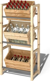 Outsunny 3 Fakkos Italrakás Fa Rakodóasztal Teraszon, 150 kg Teherbírás, 56 x 32 x 112 cm Természetes Fa | Aosom