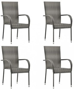 4 db szürke rakásolható polyrattan kültéri szék