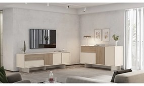 Bézs-natúr színű komód tölgyfa dekorral 146x76x45 cm Carpi – Marckeric