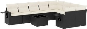 vidaXL 10 részes fekete polyrattan kerti ülőgarnitúra párnákkal